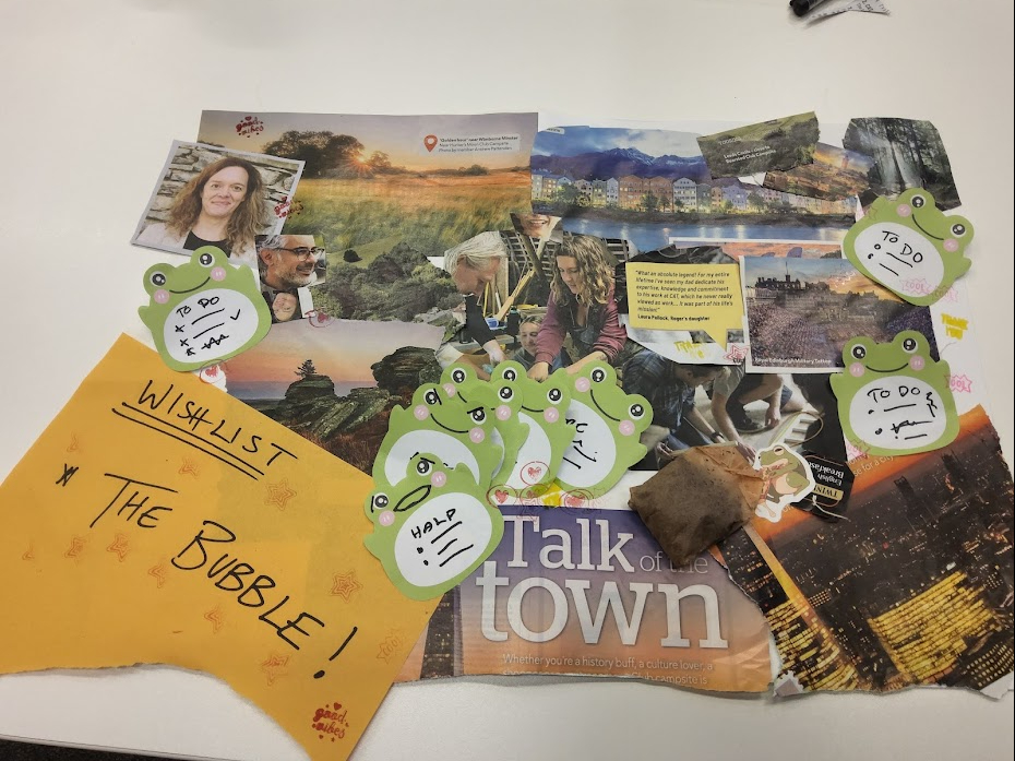 Poster collage 'wish list: the bubble' 'talk of the town'