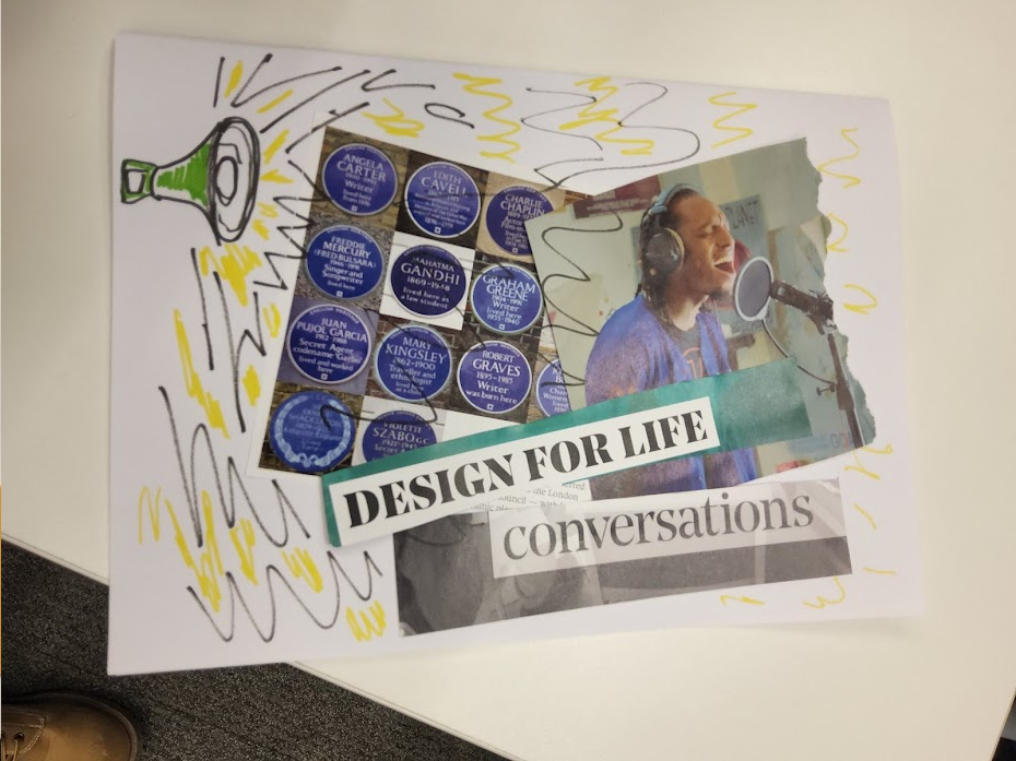 Poster collage 'design for life' 'conversations'