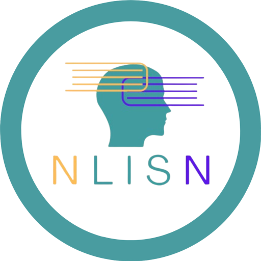 logo head turned sideways with stylised books overlaid and the letters NLISN
