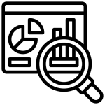 icon of data charts with a magnifying glass