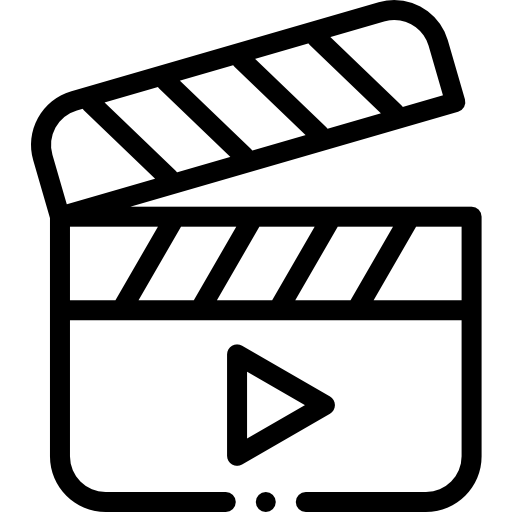 icon of a film clap board with play triangle on it